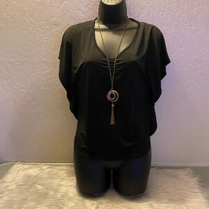 🆕 Julie’s Closet Black Blouse with Accent Necklace